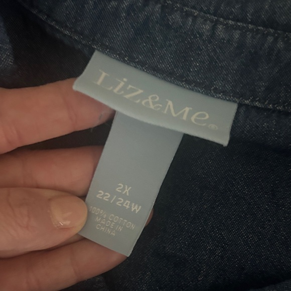 Valentines Hearts embellished Denim Button Down Shirt – Blue – 2X - Picture 5 of 5